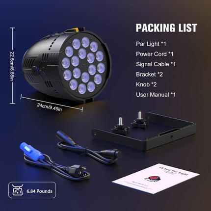 Portable 200W RGBWAL 6-in-1 LED Par Light, Aluminum Body, DMX & Sound Activated