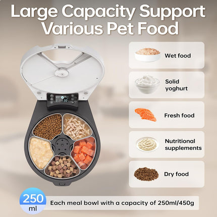 Automatic Wet Food Feeder for Cats & Small Pets with 5 Meal Timer, Cooling, Reheat & Stainless Steel Bowl