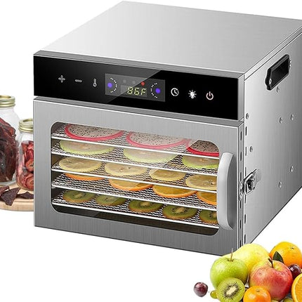 Electric Food Dehydrator with 8 Trays, Adjustable 30–90°C Temperature, 24-Hour Timer, Stainless Steel