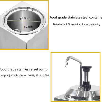 Countertop Sauce Warmer Dispenser 650W for Toppings, Gravies and Sauces