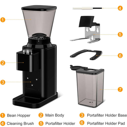 Electric Conical Burr Coffee Grinder with 48 Grind Settings and 35s Timer, Stainless Steel Black