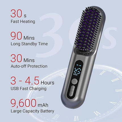 Portable Ionic Hair Straightening Brush 150 to 230C Fast Heat USB Rechargeable