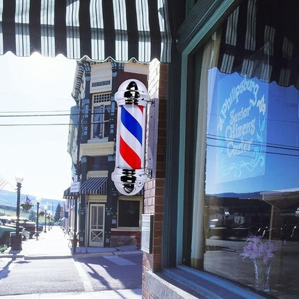 Classic Rotating Barber Pole LED Light Wall Mounted Salon Shop Sign with Acrylic Shade