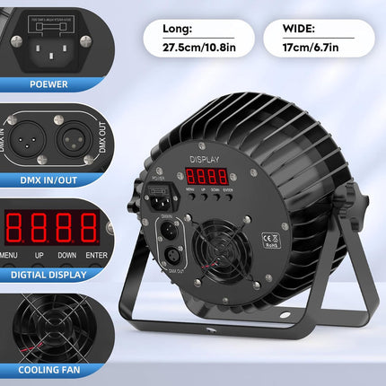 High-Power 200W LED Zoom Par Light 6-in-1 RGBWA+UV DMX Sound Activated Stage Lighting