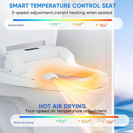 Electric Bidet Toilet Seat with Remote Control, Adjustable Wash Modes & Night Light