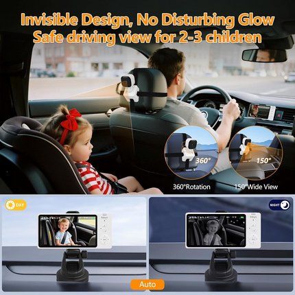 Wireless Infant Car Camera 5 Inch HD IPS Monitor 720P Night Vision Two Way Audio USB Powered