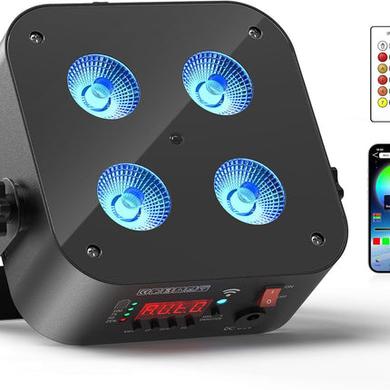 Portable LED Par Light 4x18W RGBWA+UV Battery Powered DMX App Remote Control