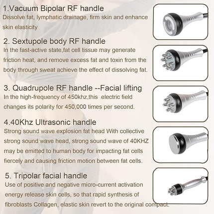 6-in-1 Cavitation & Radiofrequency Body and Facial Care Device with Vacuum Relaxation