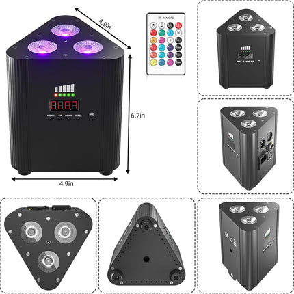 Portable RGBW 4-in-1 LED Stage Par Light Rechargeable Battery DMX Remote Control 3x6W