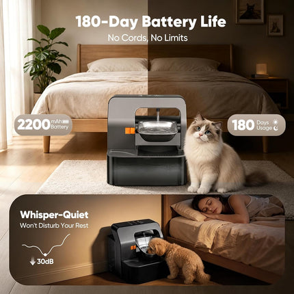 Cordless 3.2L Automatic Cat Water Dispenser with 180-Day Battery Life & Stainless Steel Bowl