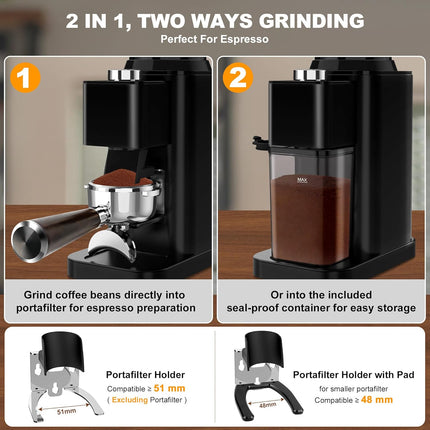 Electric Conical Burr Coffee Grinder with 48 Grind Settings and 35s Timer, Stainless Steel Black