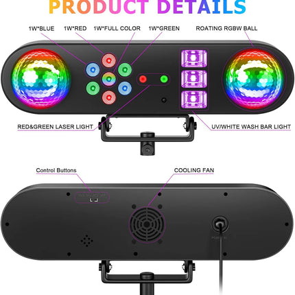 All-in-One RGB Music Reactive Party Light System with Stand, Strobe & UV Effects
