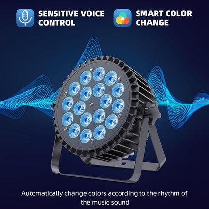 200W RGBWA+UV 18-LED Par Light with DMX, Strobe, and Sound Control for Bars and Events
