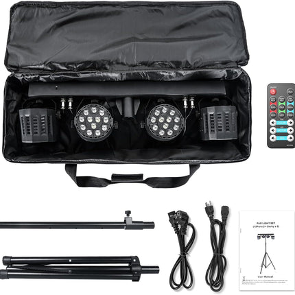60W RGBW LED Stage Lighting Kit with DMX Control and Remote, 24+8 Beads Party DJ Disco Wedding Church Light Set