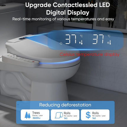 Electric Bidet Toilet Seat with Remote Control, Adjustable Wash Modes & Night Light