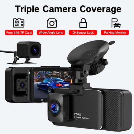 Advanced 3-Channel Car Dash Cam with 4K Recording, WiFi & IPS Screen