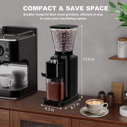 Electric Conical Burr Coffee Grinder with 48 Grind Settings and 35s Timer, Stainless Steel Black
