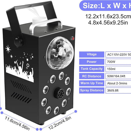 Professional 700W Smoke Machine with Color LEDs, Rotating Light Effect & Remote Control