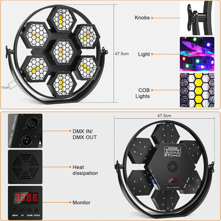 350W 7 Head RGB COB LED Uplight Stage Light with DMX Master Slave and Sound Control for DJ Disco Church Events