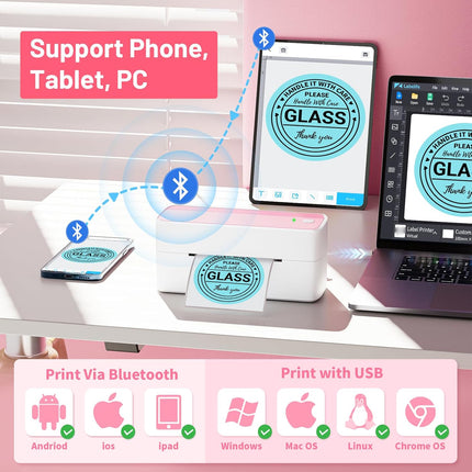 Wireless-Ready Compact Thermal Shipping Label Maker (25–118mm) – USB Powered, Pink Edition