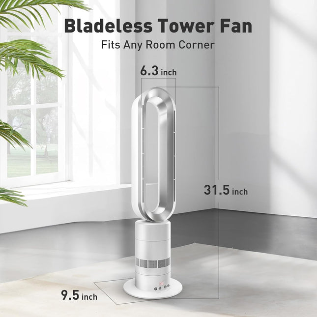 31" Oscillating Tower Fan with Cool & Warm Air, 1-9H Timer, 35W/1950W