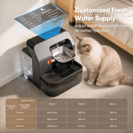 Cordless 3.2L Automatic Cat Water Dispenser with 180-Day Battery Life & Stainless Steel Bowl