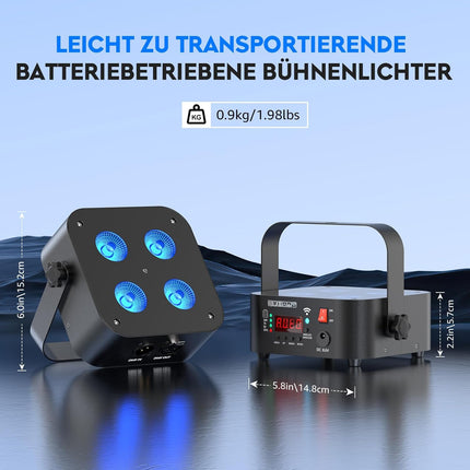 Portable LED Par Light 4x18W RGBWA+UV Battery Powered DMX App Remote Control
