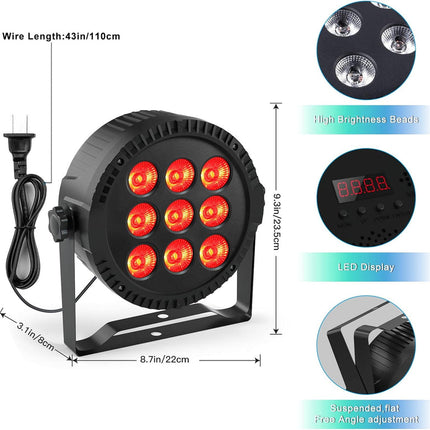 Portable 9x6W RGBW LED DJ Par Can Light 4/8 Channel DMX512 Stage Uplight