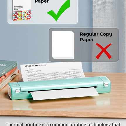 Wireless Compact A4 Thermal Document Printer with Rechargeable Battery – Cyan