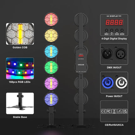 200W RGB COB LED Stage Light with 6×50W DMX Sound-Controlled Background Wash for Events