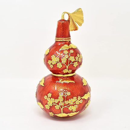 Hand-Comfortted Metal Wu Lou Gourd Figurine – 3D Gold-Plated Feng Shui Ornament