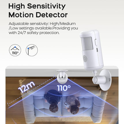 Wireless PIR Motion Sensor Detector with 12m Range and 110° Wide Angle for Home Alarm Systems