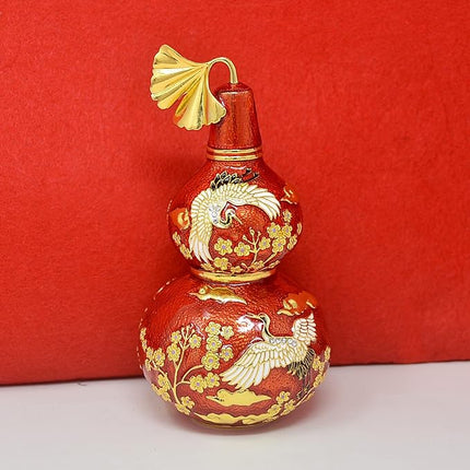 Hand-Comfortted Metal Wu Lou Gourd Figurine – 3D Gold-Plated Feng Shui Ornament