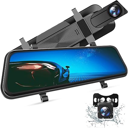 1080P Mirror Dash Cam with 10 Inch Touch Display, Front and Rear Recording Camera for Vehicles