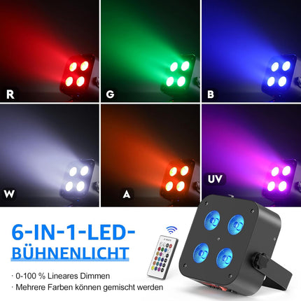 Portable LED Par Light 4x18W RGBWA+UV Battery Powered DMX App Remote Control