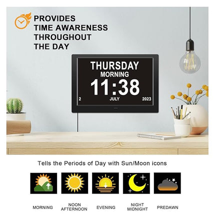 Smart 10” LCD Digital Photo Display Clock with Alarm, Remote & Adaptive Brightness