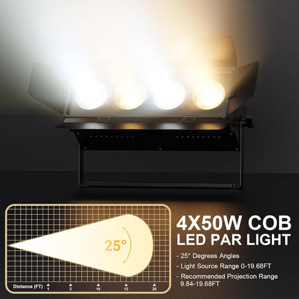 200W COB LED Stage Spotlight with Barn Doors 8CH Warm Cool White