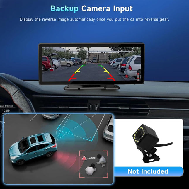 9" Touchscreen Car Multimedia Player with Wireless CarPlay, Dual Dash Cameras & Parking Assist