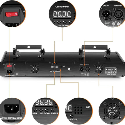 Professional RGBYC 5-Beam DJ Laser Light with Sound Sync, DMX Modes & 100+ Visual Effects