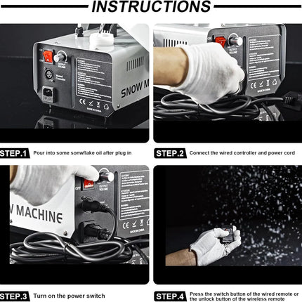 Professional Artificial Snow Maker Machine 1000W with Remote & Variable Output for Parties and Shoots