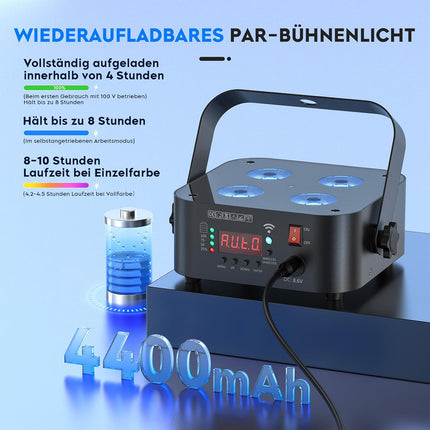 Portable LED Par Light 4x18W RGBWA+UV Battery Powered DMX App Remote Control