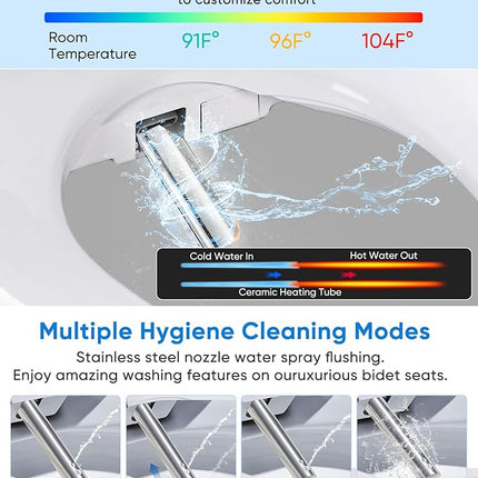 Smart Bidet Toilet Seat with Heated Seat, Warm Air Dryer & Slow-Close Lid – V-Shaped Elongated Design