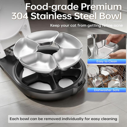 Automatic Wet Food Feeder for Cats & Small Pets with 5 Meal Timer, Cooling, Reheat & Stainless Steel Bowl