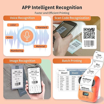 Rechargeable Smart Label Printer 20-50mm Wide Stickers 1200mAh Type-C Grey