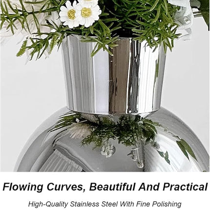Stainless Steel Tabletop Vase with Polished Geometric Design for Home and Office Decor