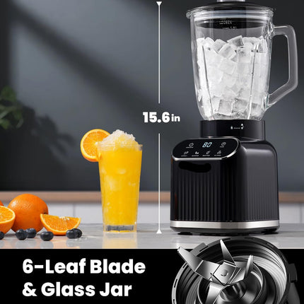 Electric 1200W Stainless Steel 6-Blade Countertop Blender for Smoothies and Shakes