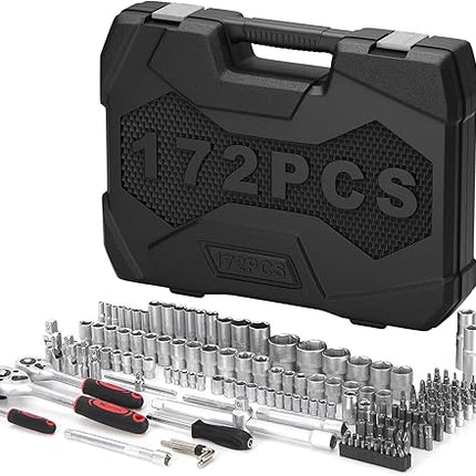 Professional 172-Piece Hand Tool Kit with Sockets & Ratchets for Automotive and Household Tasks
