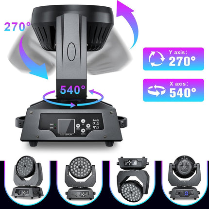 Professional RGBW Moving Head Wash Light 230W with Motorized Zoom, 36×8W LEDs & DMX Lighting System