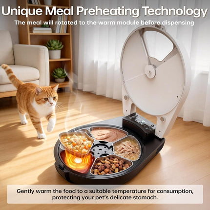 Automatic Wet Food Feeder for Cats & Small Pets with 5 Meal Timer, Cooling, Reheat & Stainless Steel Bowl