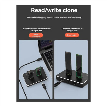 Dual-Bay M.2 SSD Docking Station with Offline Clone, USB-C Support for NVMe & SATA SSDs – Black